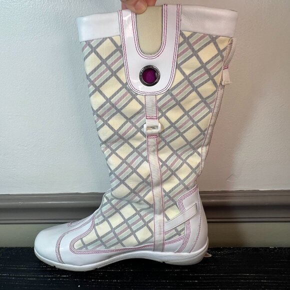 Timberland Tall Plaid Racing Rare Boots Women Size 8M Leather Vintage Mod Biking - Picture 10 of 13